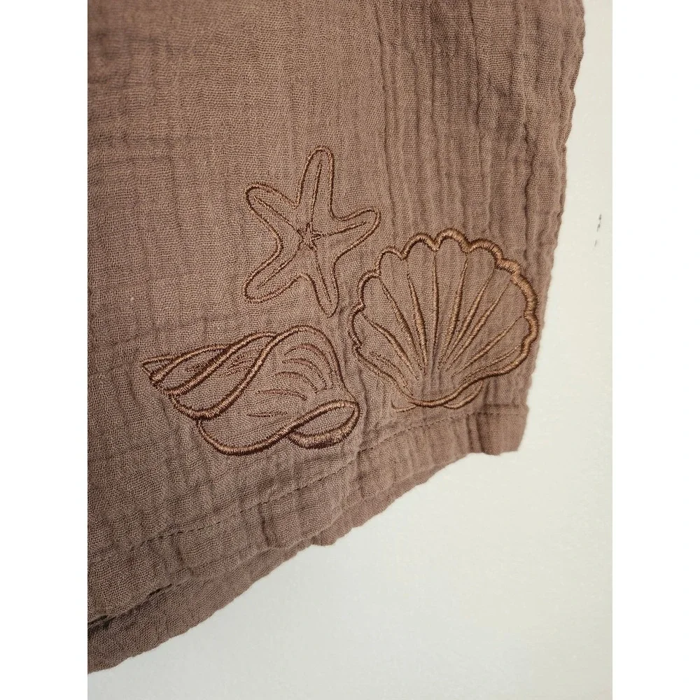 Nicole Miller New York 100% Cotton Gauze Lounge 1X Brwn‎ Beach Embroidered Set